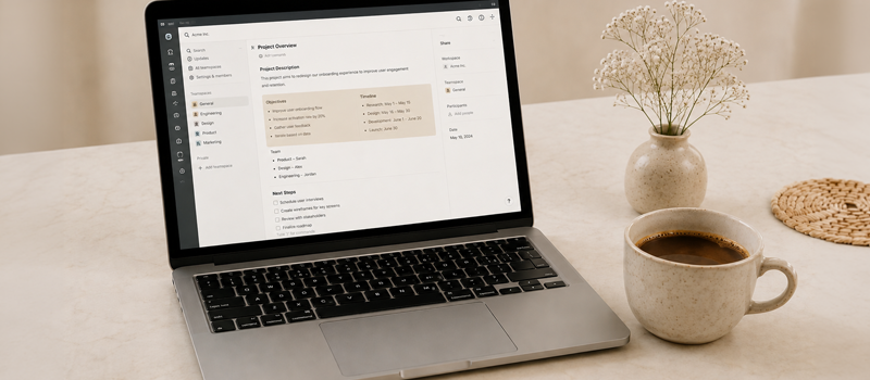Laptop displaying a content writing workspace