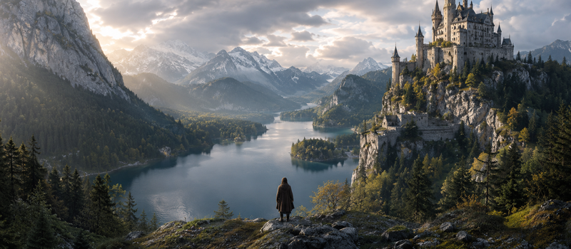 AI-generated mountain landscape with a castle