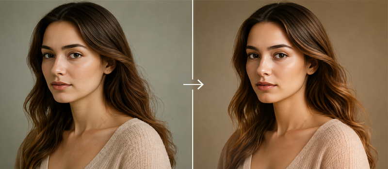 Before-and-after portrait editing comparison