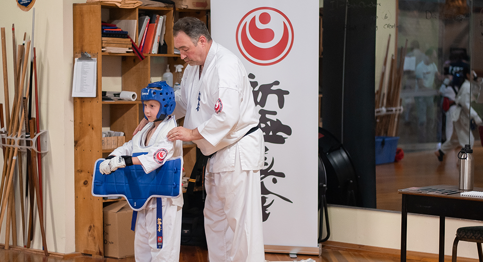 Karate student during an exam