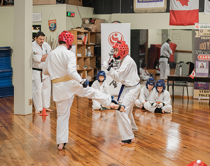 Student concentrating during a karate exercise