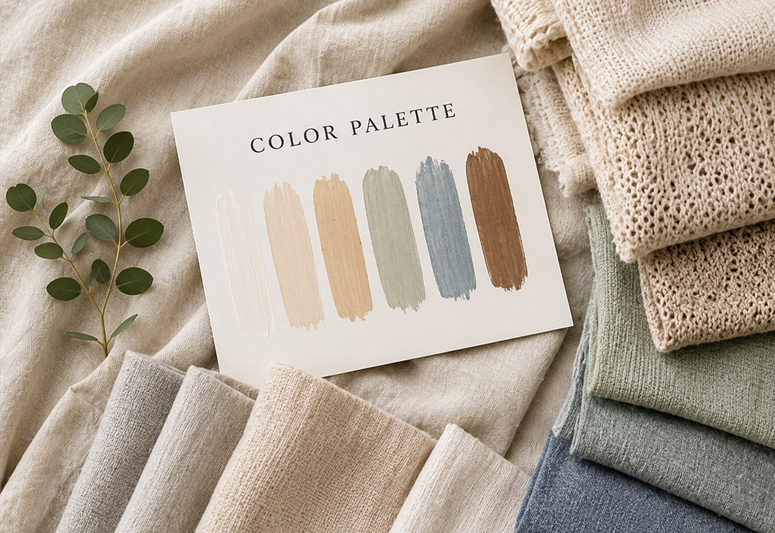 Coordinated family outfits in a soft neutral color palette