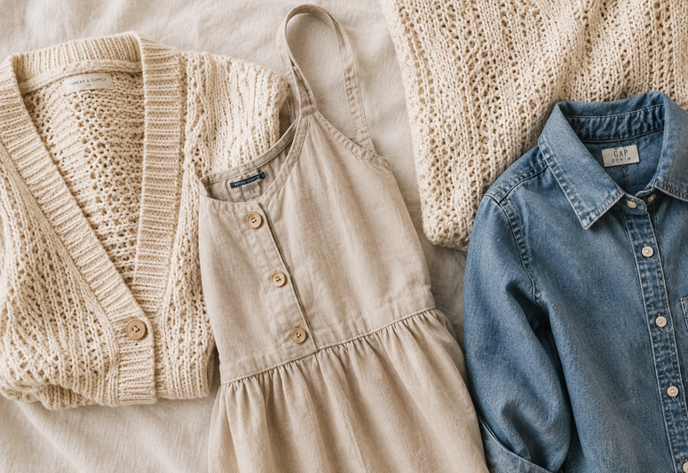 Layered clothing with varied natural textures